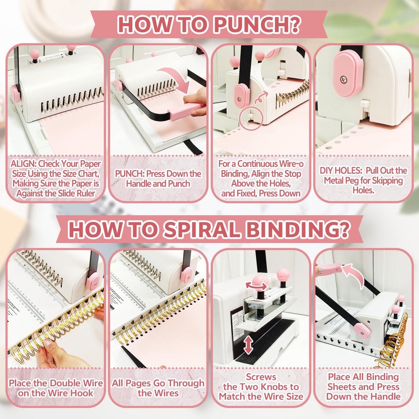 Spiral Binding Machine Wire Book Binder Tool Hole Pitch 2:1 Compatible with Wire，Spiral Coils, Make Professional Books, Notebooks, Calendars and More