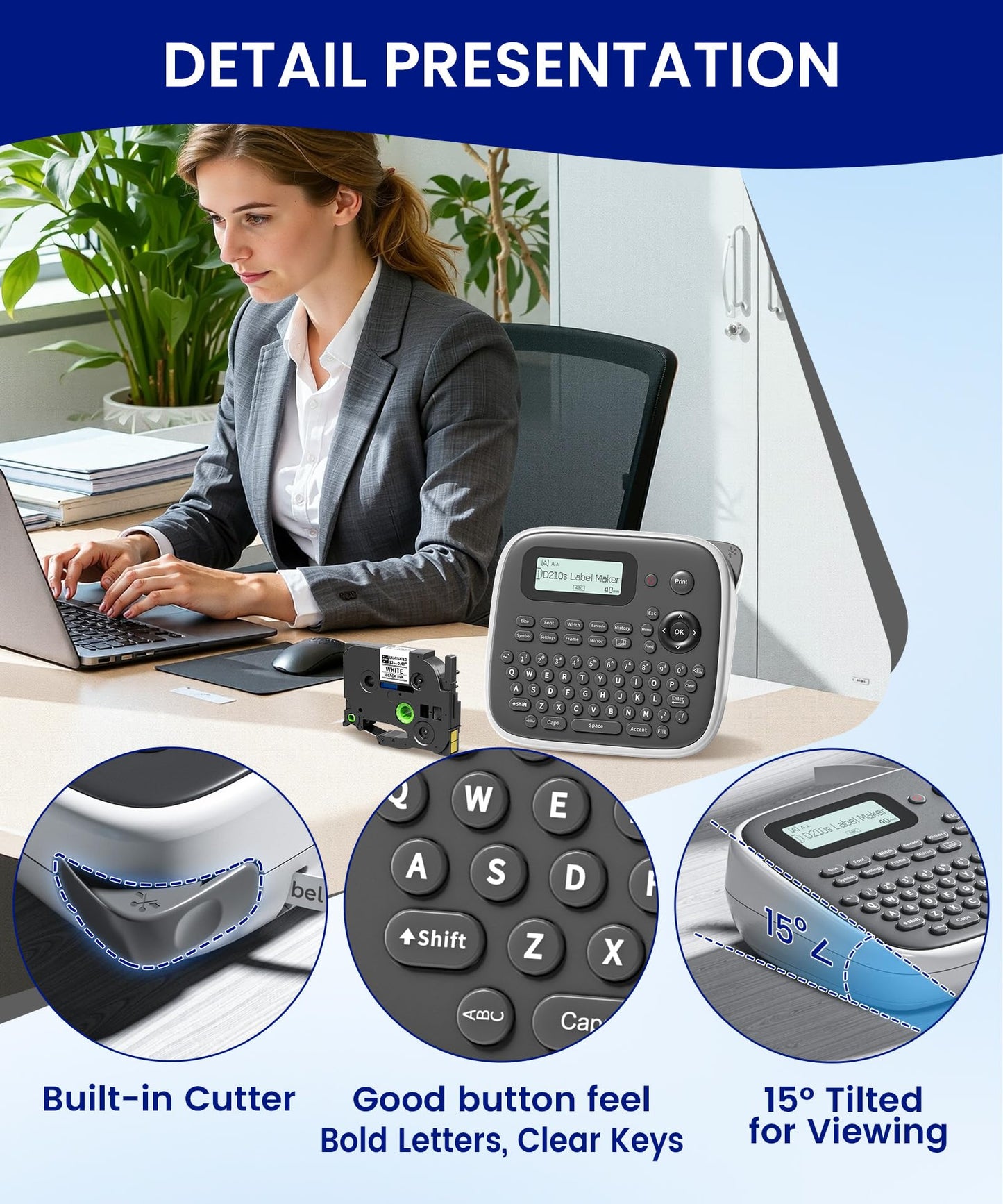 VolenGo Label Maker Machine with Tape, Label Maker Waterproof Labels 12mm, D210s Laminated Labeler Machine, Multi Icons Borders & One-Touch Keys, Labelmaker for Home Use/School Office Supplies