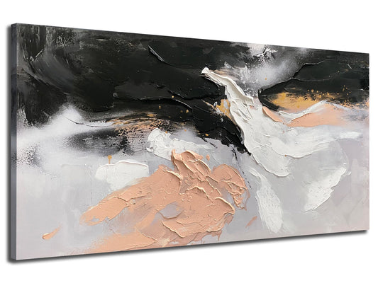 Ardemy Textured Abstract Canvas Wall Art - Black White Gold Beige Brush Strokes Painting Extra Large 58"x29", Modern Splatter Artwork for Living Room Bedroom Home Office Luxury Wall Decor