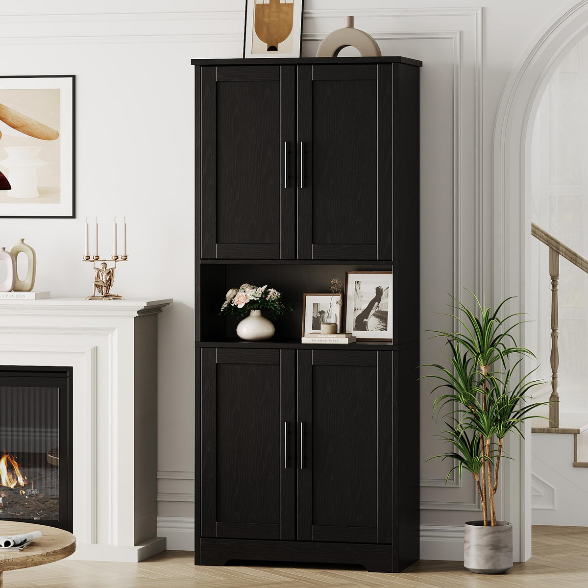 GarveeHome 70in Tall Kitchen Pantry Cabinet, Storage Cabinet with Doors and Adjustable Shelves, Freestanding Cupboard for Living Room, Dining Room, Bathroom, Black