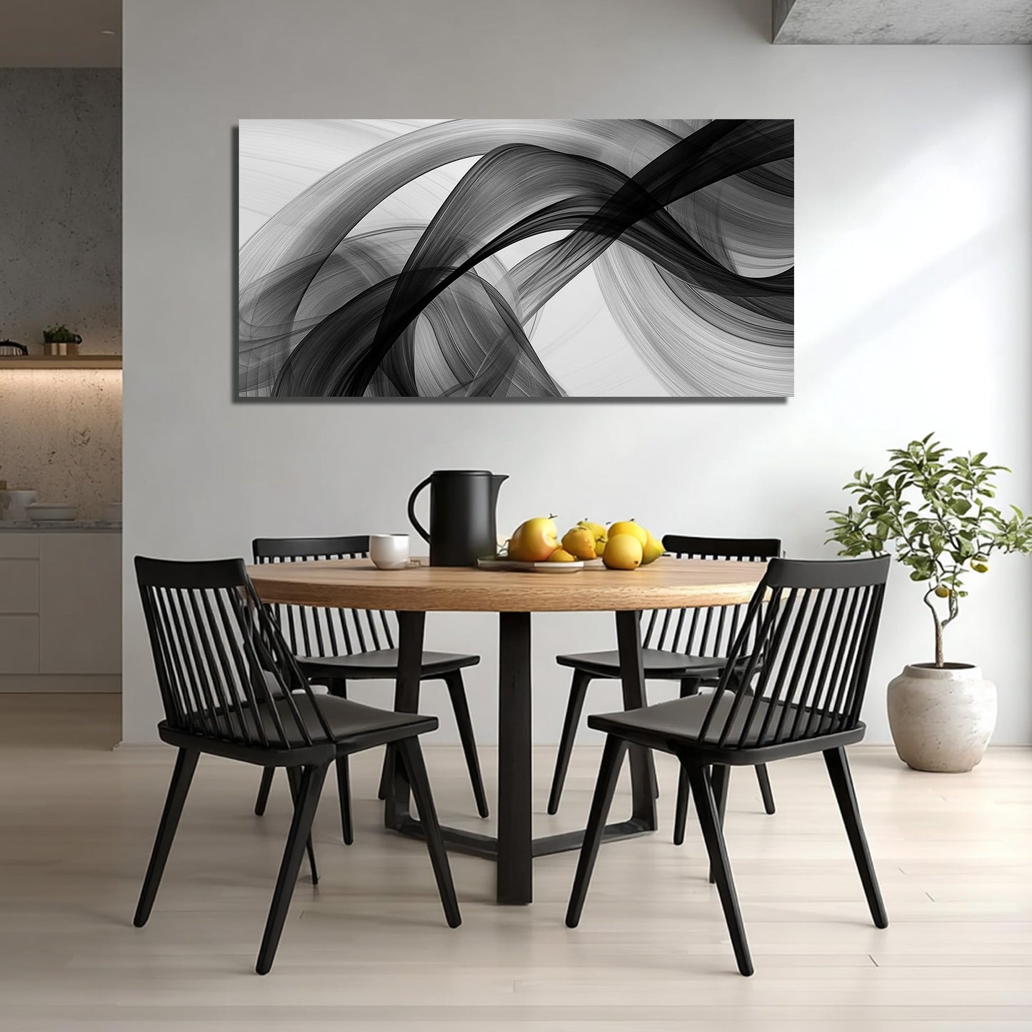 JuhaiArt Abstract Wall Art Large Black Picture Wall Decor White Canvas Art Modern Minimalist for Living Room Office 24"x 48" Monochrome Artwork