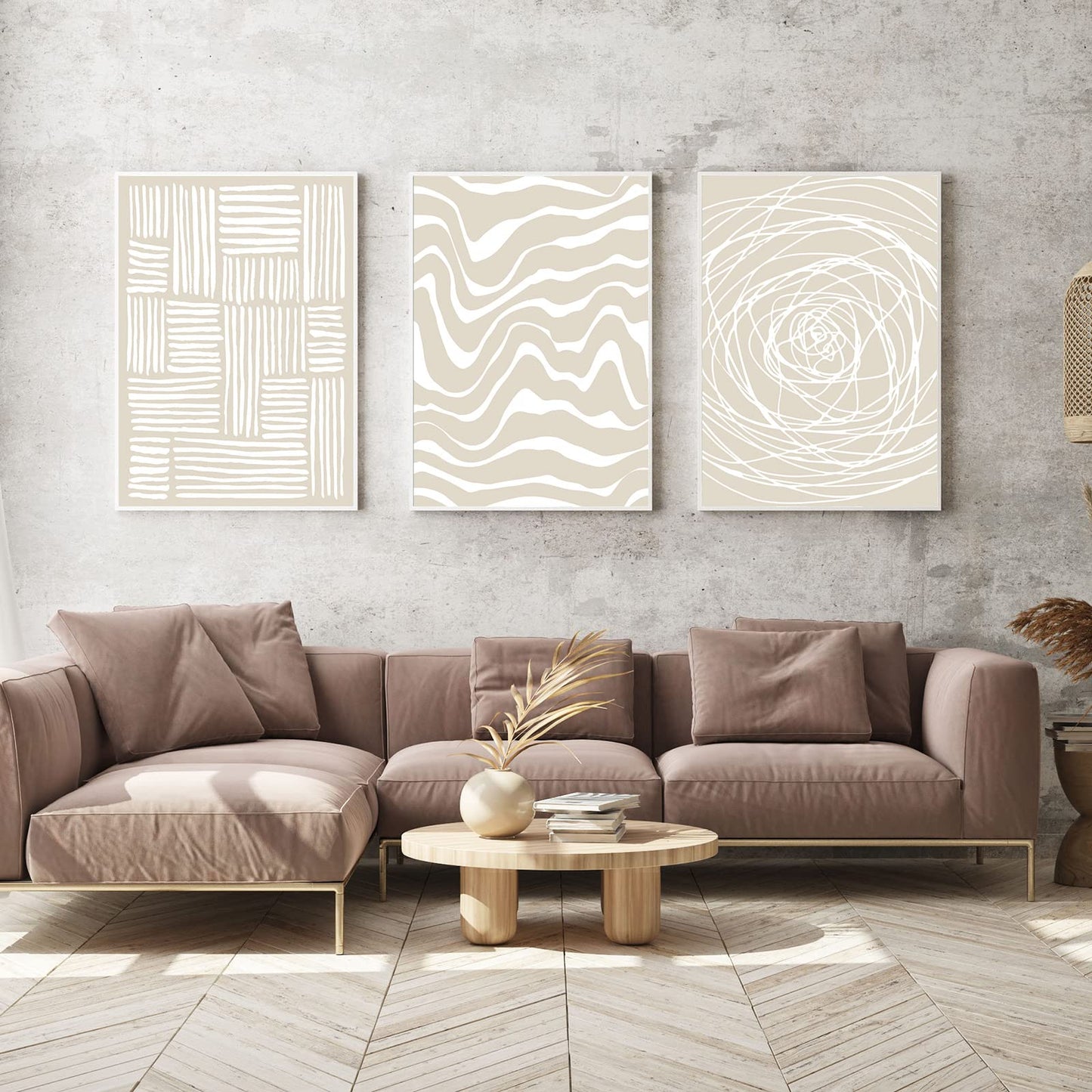 FEOFTIE Neutral Wall Art Beige Poster Modern Minimalist Canvas Printing Beige Wall Art Neutral Poster Line Art Canvas Boho Art Nordic Prints for Living Room Bedroom Office 16x24Inchx3 Unframed