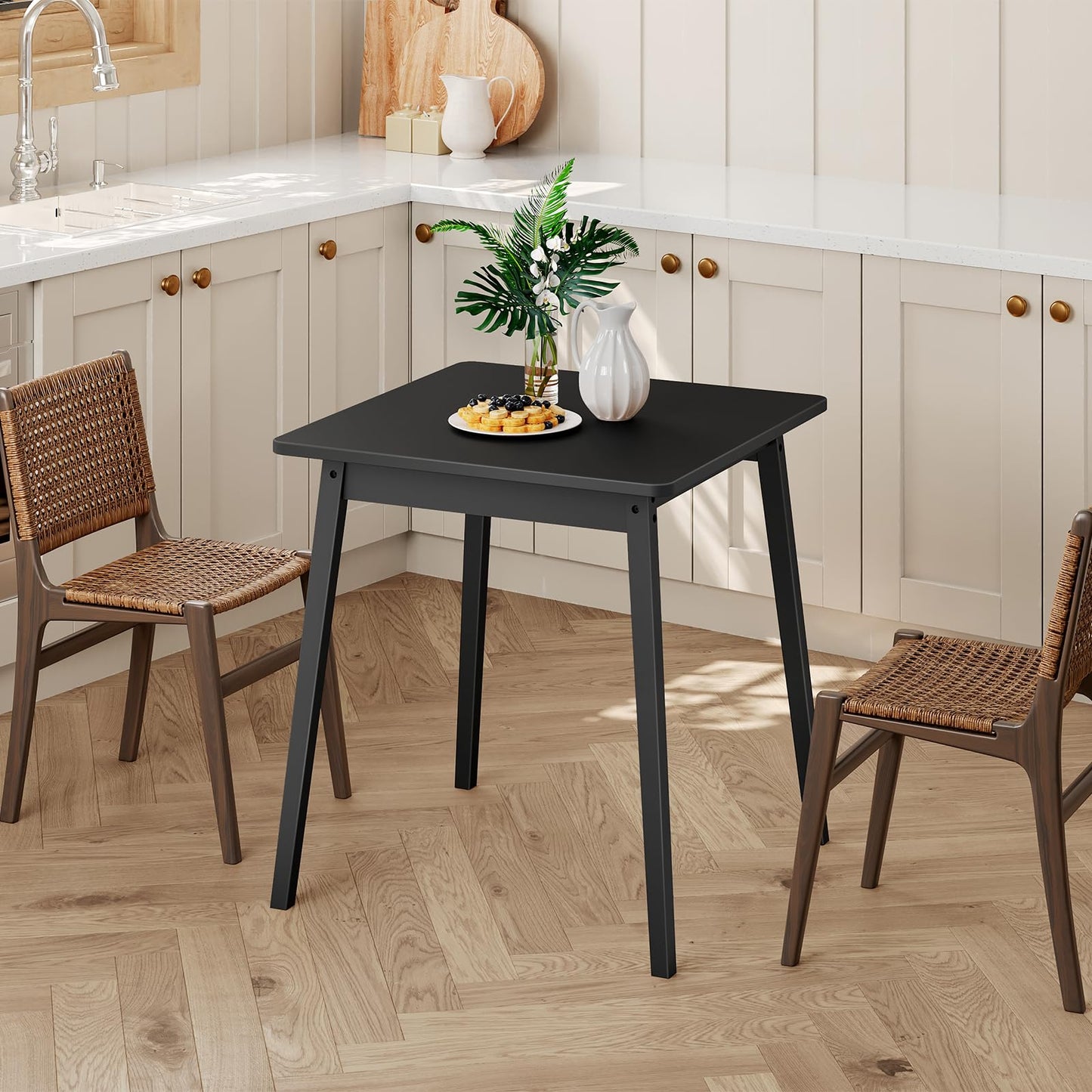 HOOBRO Bamboo Dining Table, Square Dining Table for 2, 27.6" Kitchen Table for Small Space, Writing Table, Easy to Assemble, for Dining Room, Living Room, Office, Kitchen, Apartment, Black BK70CZ01G1