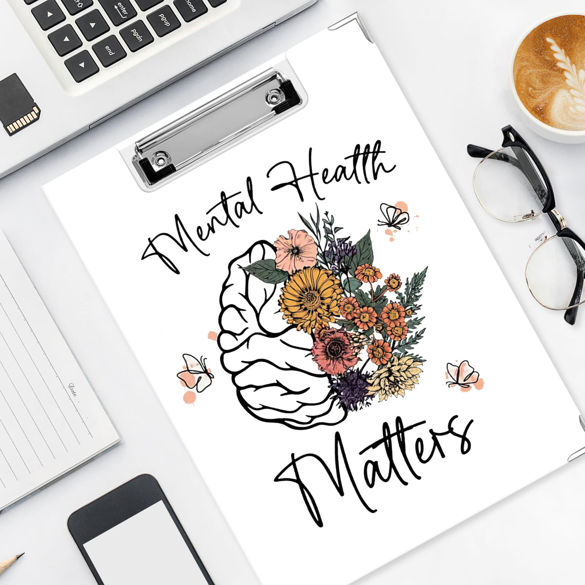 APJYM Mental Health Matters Clipboard with Storage for Office Desk, Inspirational Gifts Padfolio with Clipboard for Teachers Students Therapists Counselors Supplies, 12.6 x 9.3 in