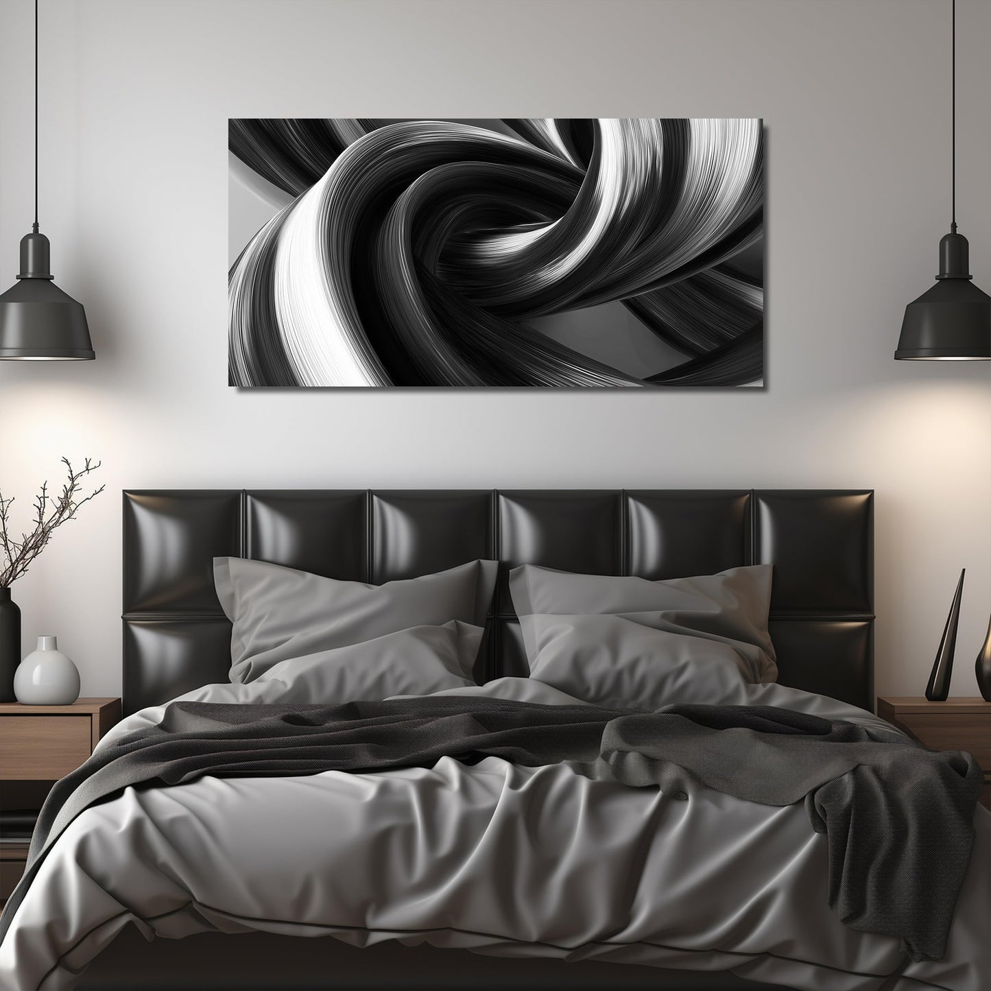 CIRABKY Modern Prints Wall Decor for Office Black and White Abstract Wall Art for Bedroom Minimalist Pictures for Living Room 24 x 48 Inch