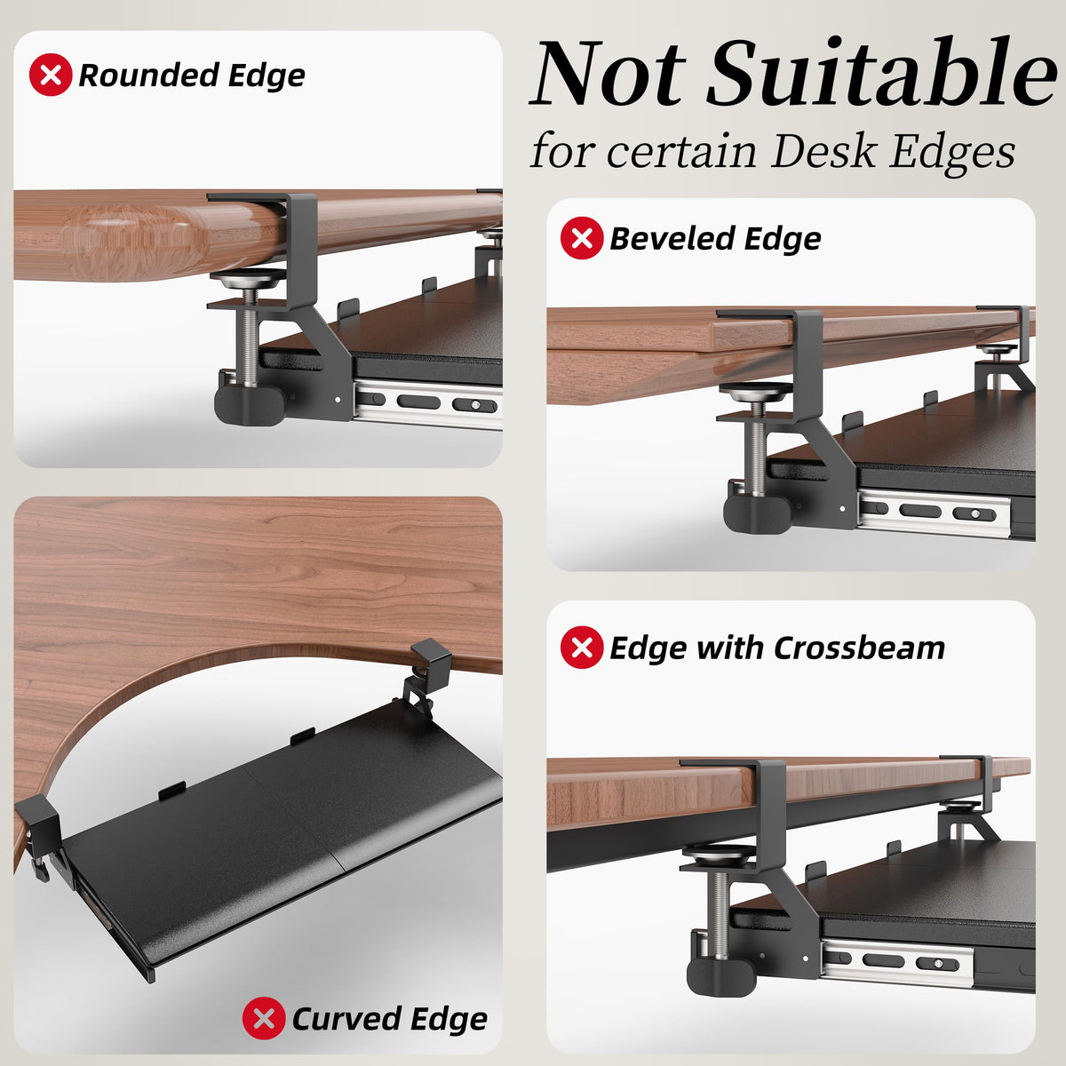 TEXENDO Keyboard Tray, 25 in. Pine Plastic, Keyboard tray Under Desk with Wrist Rest, Mouse Pad, Cup Mat, Lightweight Slide Out Tray, Easy Assemble Adjustable C clamp
