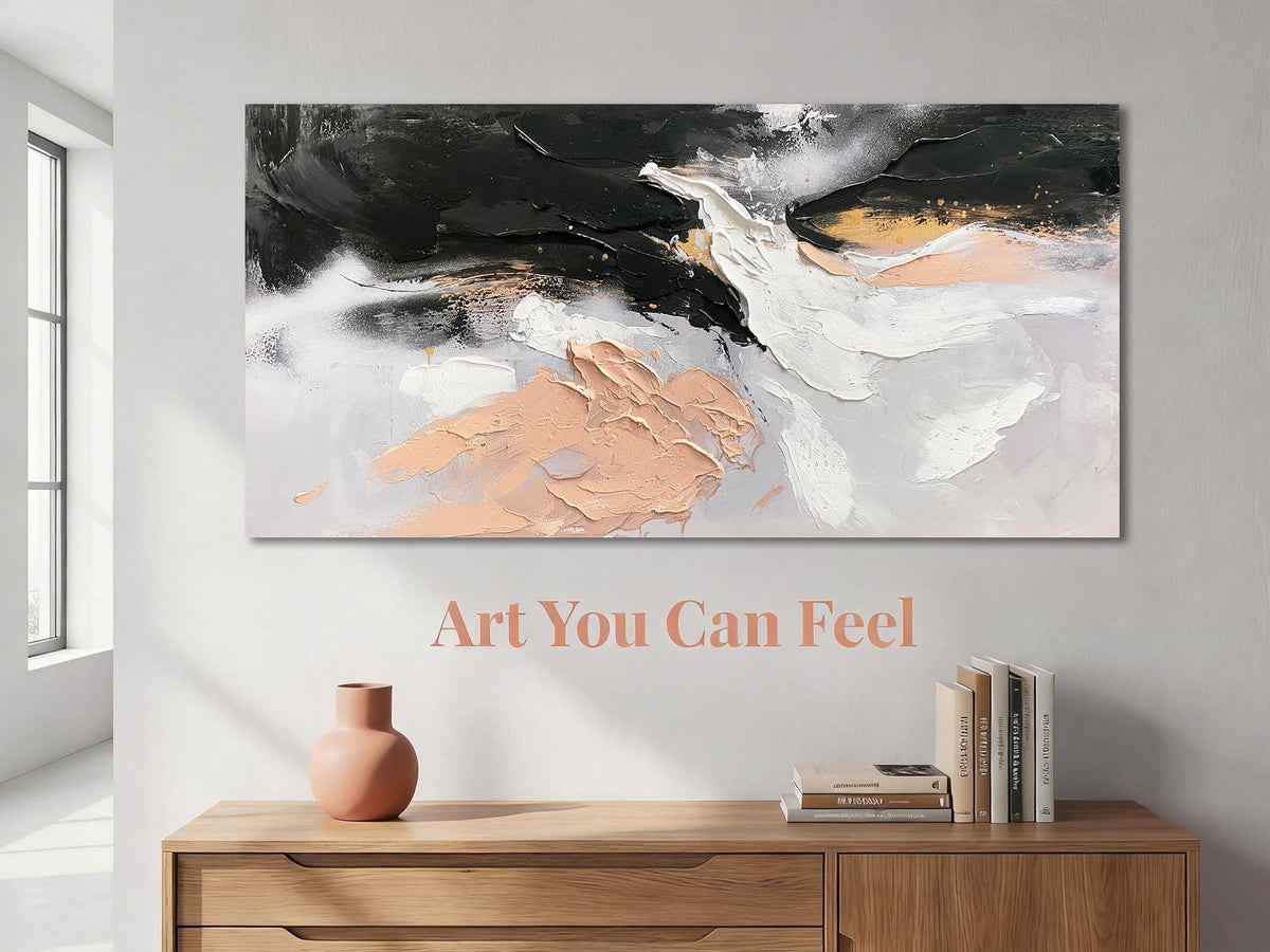 Ardemy Textured Abstract Canvas Wall Art - Black White Gold Beige Brush Strokes Painting Extra Large 58"x29", Modern Splatter Artwork for Living Room Bedroom Home Office Luxury Wall Decor