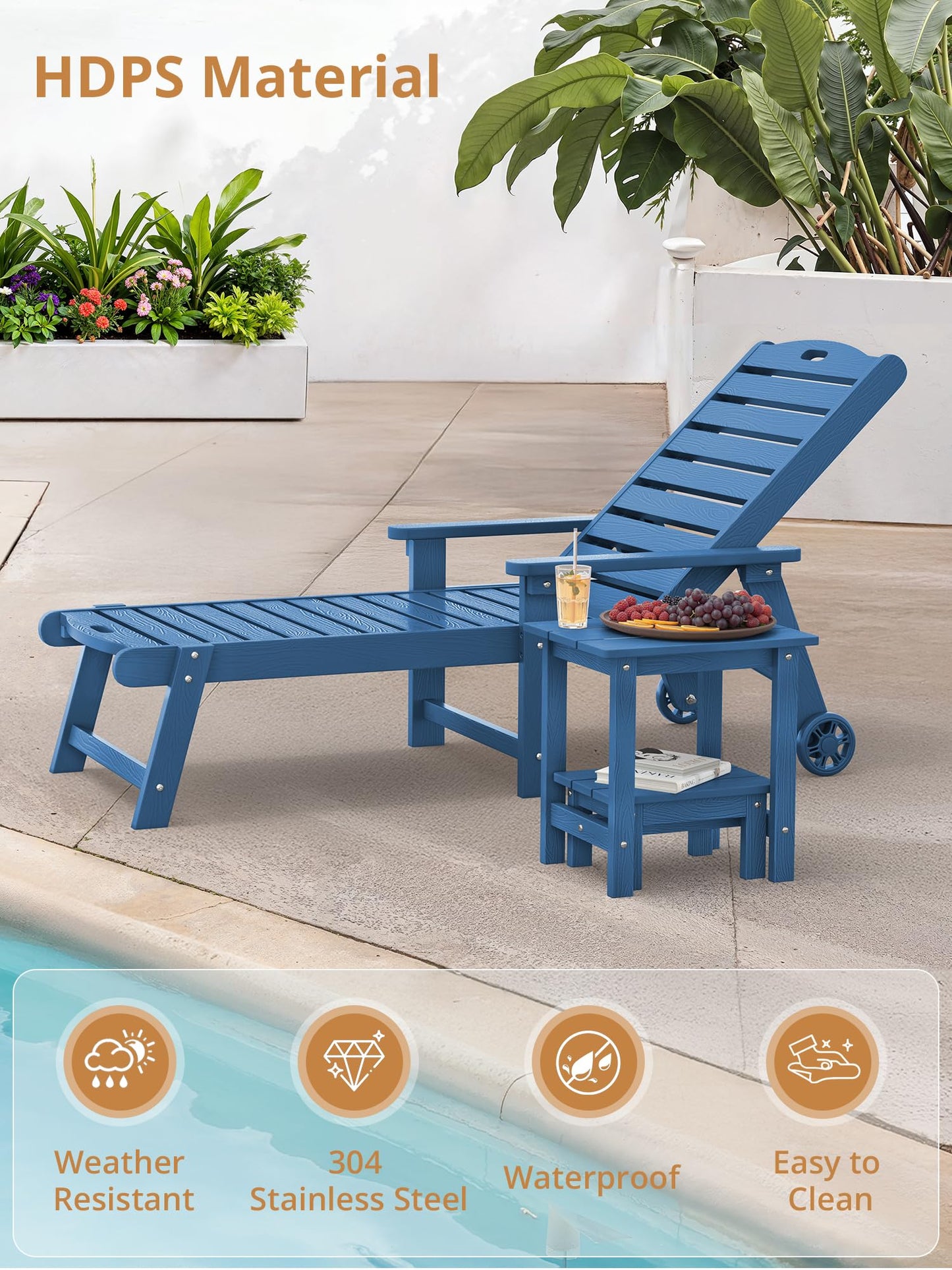 LUE BONA Outdoor Side Table, 2-Tier HDPS Outdoor Nesting End Table with Removable Small Foot Stool for Patio, Deck, Poolside, Low Maintenance & Weather Resistant, Navy