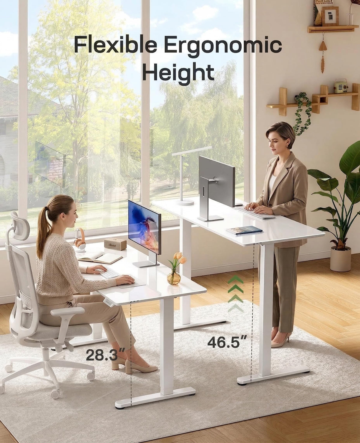 Marsail Glass Standing Desk with Drawer 37 x 22 Inches Stand up Desk Standing Desk Adjustable Height with One-Piece Tempered Glass Top, Ergonomic Home Office Desk with 4 Preset Heights White