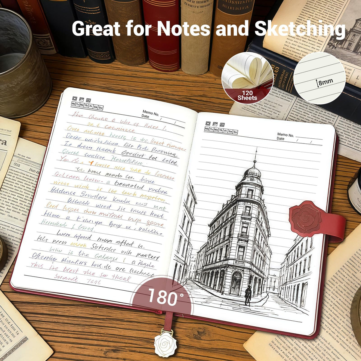 Aocii leather Journal for Women, A5 lined Daily Journal Notebook, Pretty Journaling for Writing, Hardcover Vintage Travel Journals, 240 Pages/120 Sheets, Pen included