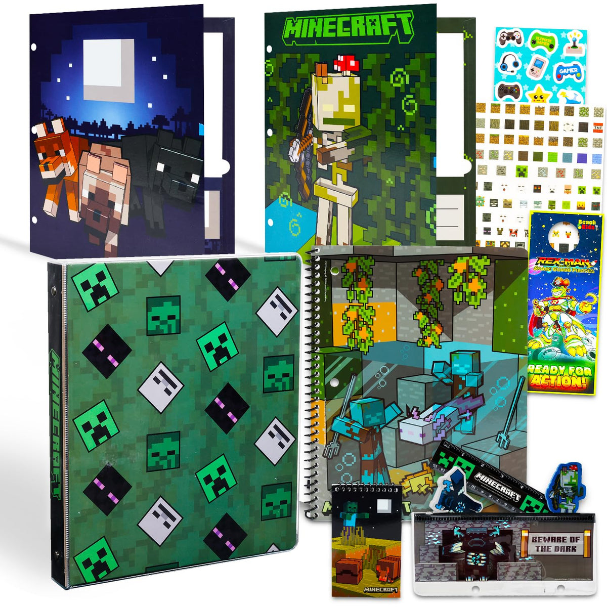 Minecraft Folders for School - Minecraft Binder Bundle Includes Vinyl Binder and 2 Folders with Pockets Plus Stickers | School Supplies Set