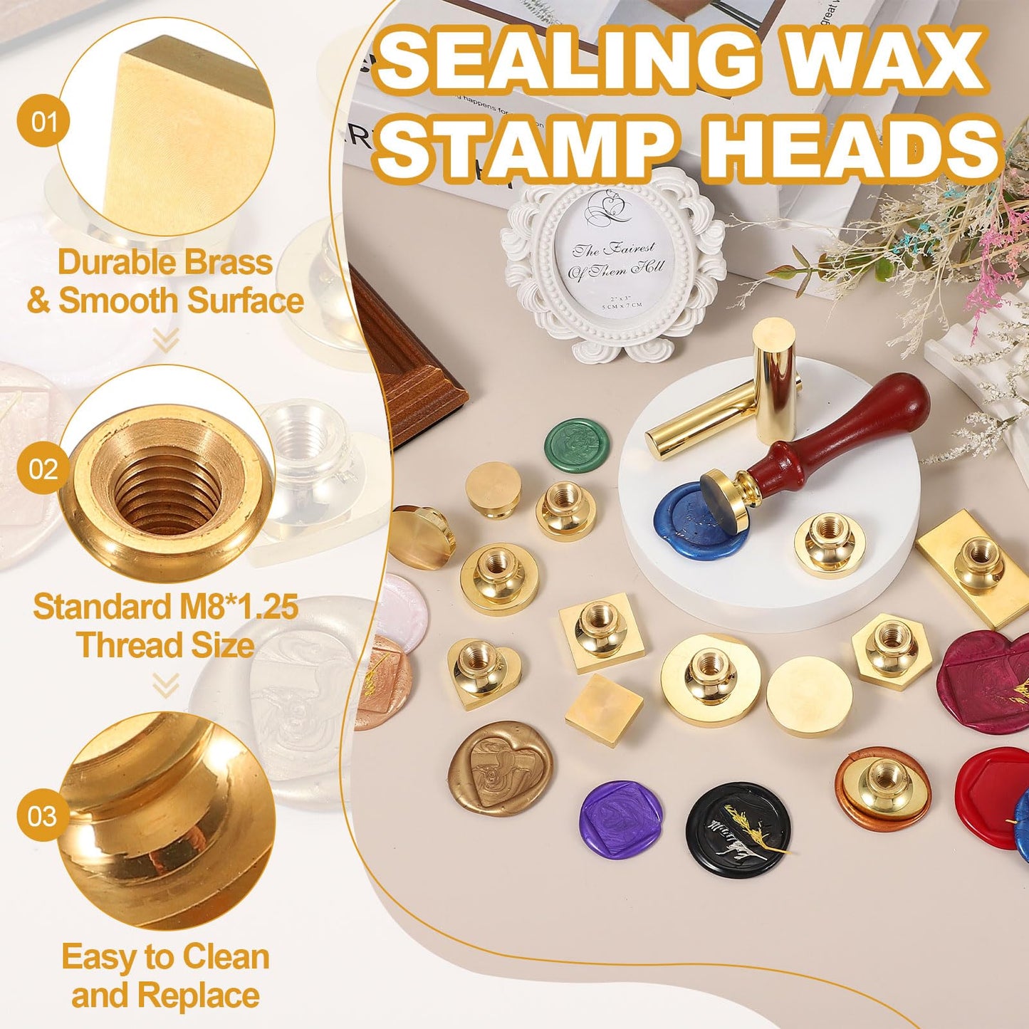 PATIKIL 1.8" Blank Wax Seal Stamp Head, 2Pcs Rectangle Brass Sealing Wax Stamp Heads for DIY Card Making Envelope Sealing Wedding Invitation Crafting, Gold Tone
