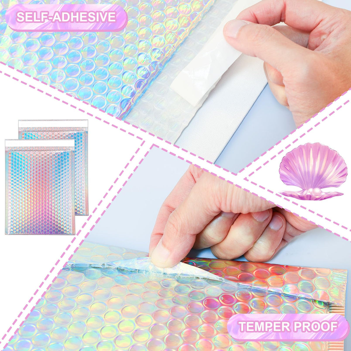 IJRPLM 50 Pcs Metallic Bubble Mailers,Holographic Bubble Mailers 5.9 x 9.6 Inch,Self Seal Waterproof Shipping Bags,Poly Padded Envelopes for Mailing Packaging Small Business