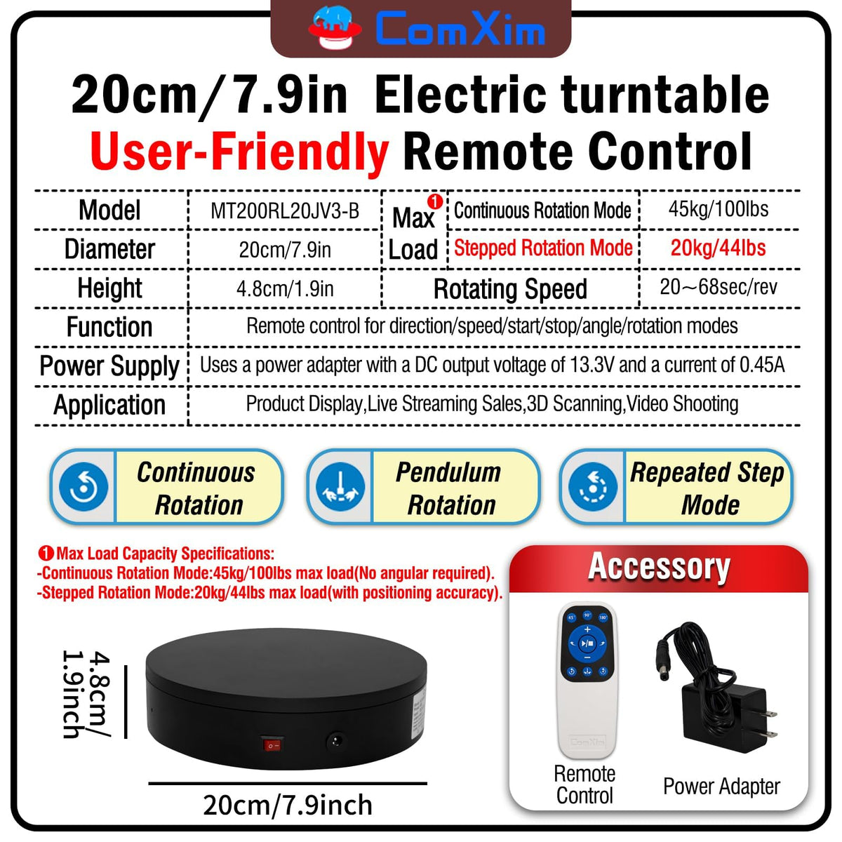 Remote Motorized Electric Turntable Rotating Display Stand Spinning Rotating Platform 360 Photography Turntable lazy susan base giratoria para for Photography,Display,3D Scan,Exhibition rotating table
