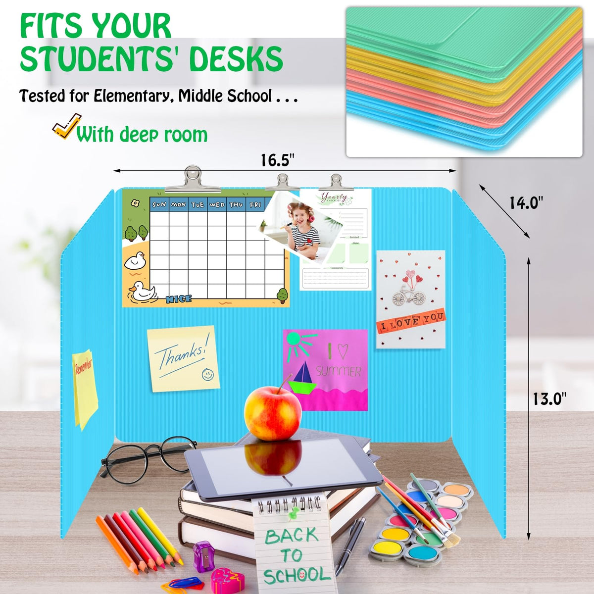 24 Pack Desk Privacy Panel Desk Divider - Pastel Colorful Testing Dividers for Classroom Supplies- Easy Clean Privacy Shields for Student Testing Desk dividers- Includes Extra Labels