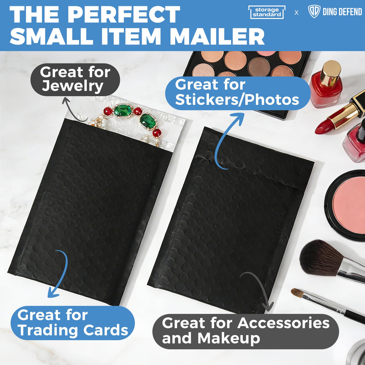 110-Pack Bubble Mailer 4'' x 8'' - Self-Sealing Waterproof Small Mailing Envelopes Padded Lightweight Shipping Bags for Accessories, Small Parts, Jewelry, Trading Cards, Compact Items 4x7 Usable Space
