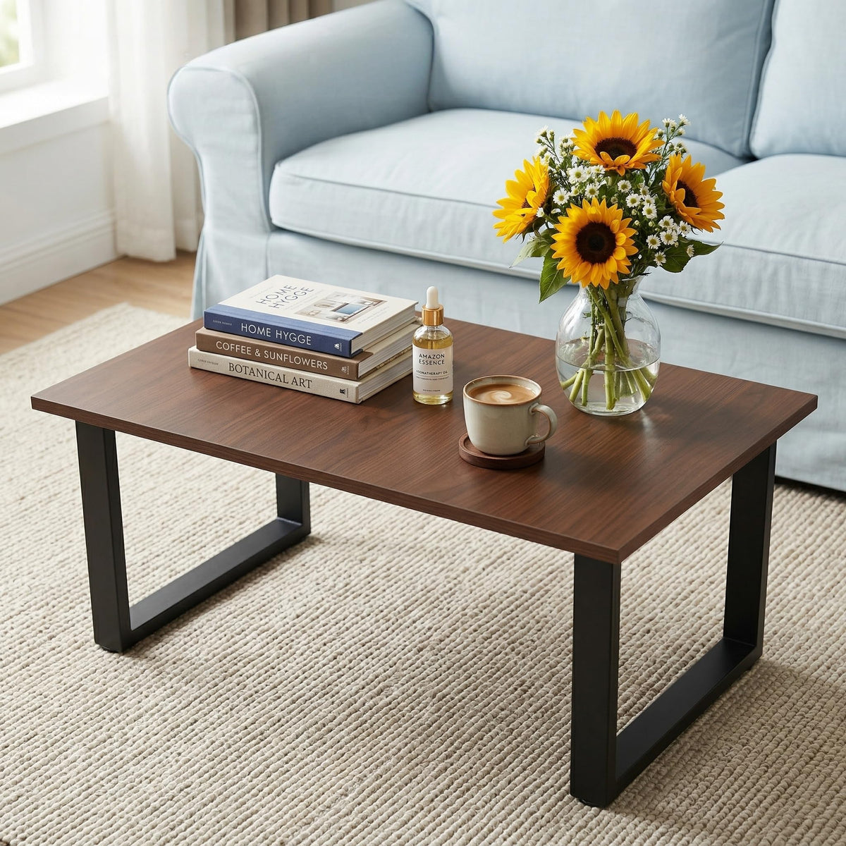 kiwonlonker Walnut Folding Coffee Table: 35.5in Rustic Industrial Coffee Table, No Assembly Required, Modern Minimalist & Easy Storage Compact Design for Living Room, Bedroom, Home Office, Brown