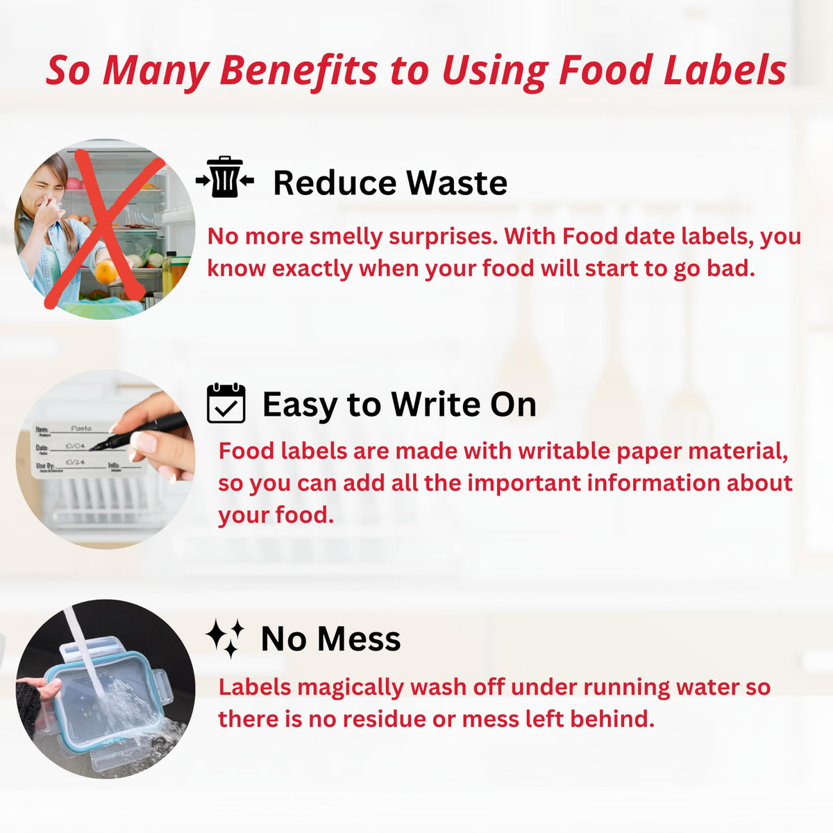 ATL Direct 2x1 Dissolvable Food Labels, 1000 Label Stickers, Bottle Labels for Storage Bins, Sticker Labels for Food containers, (1000, Red)