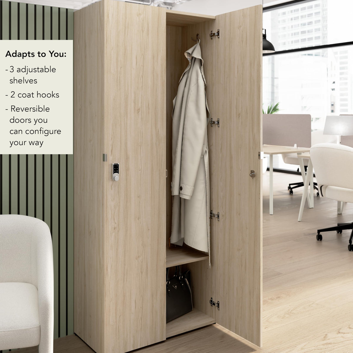 Bush Business Furniture Single Tier 2 Door Storage Locker with Keypad Locks, Office Furniture, Assure Collection, Natural Elm