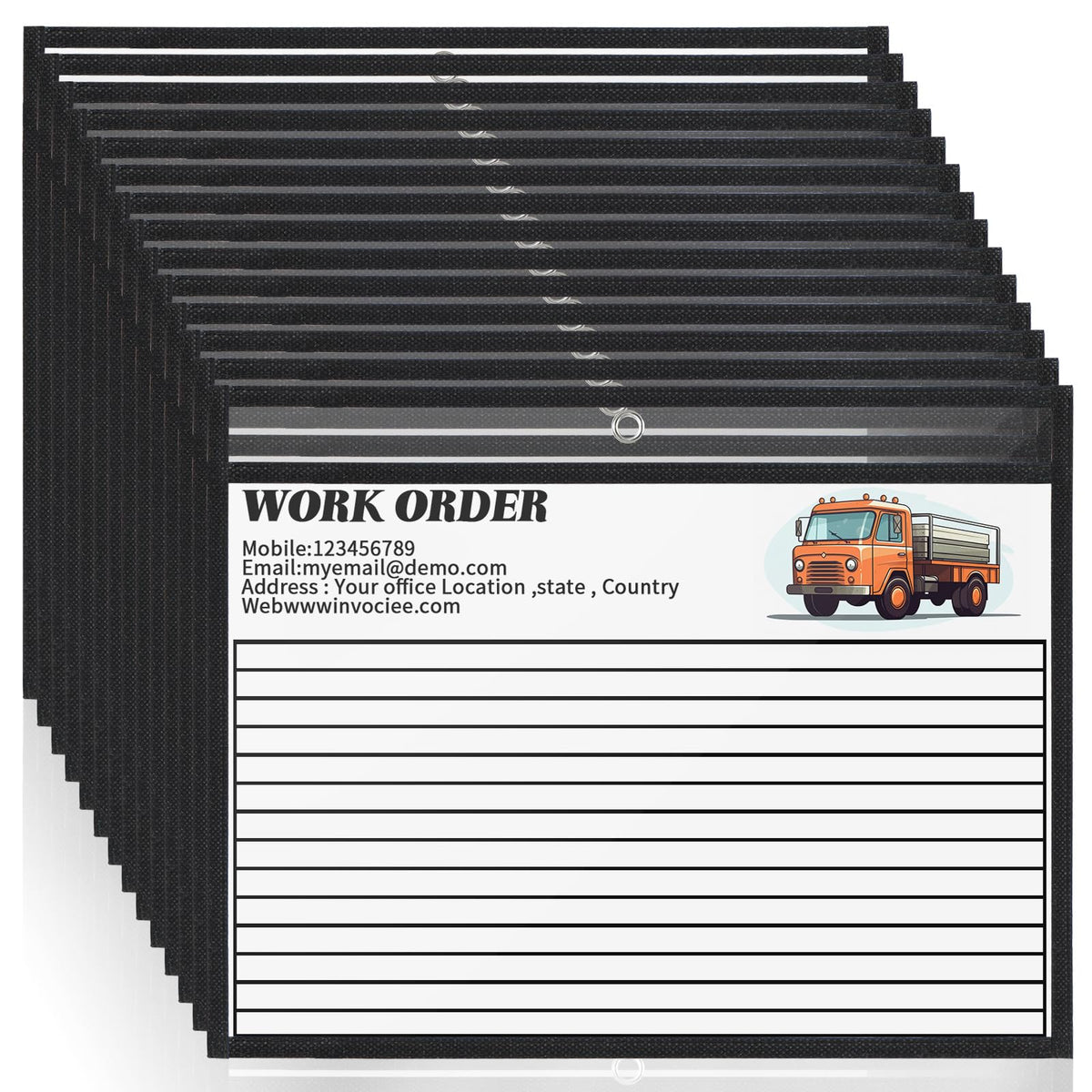 Ireer 30 Pcs Dry Erase Document Holder, Horizontal Job Ticket Holder 8.5x11, Dry Erase Pocket, Reusable Clear Plastic Paper Sleeve, Plastic Paper Holder for Office Business(Black)