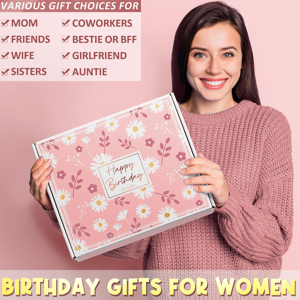 Birthday Gifts for Women Friendship, Unique Happy Birthday Gifts Basket for Mom Her Best Friend Sister Wife Girlfriend Coworker, Luxury Self Care Box Rose Relaxing Spa Gifts Set for Women with Blanket