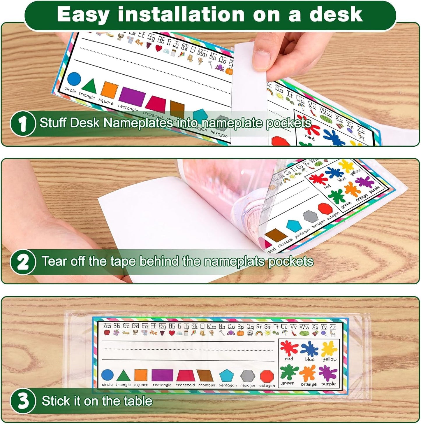 Meetory 40 PCS Upgraded Nameplate Pocket, Self Adhesive Desk Nameplates Name Tag Pocket, No Residue Clear Plastic View Name Tag Sleeves for Classroom Desk, Office Supplies (12.2" x 3.7")