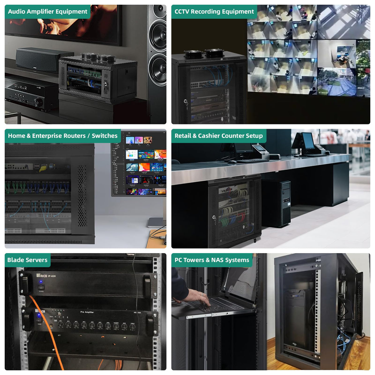 Wall Mount Network Cabinet with Fans and Shelves, IT Network Rack Enclosure Cabinet with Locking Glass Door, Removable Side Panels, Cooling Fans, for 19” IT Equipment (9U)