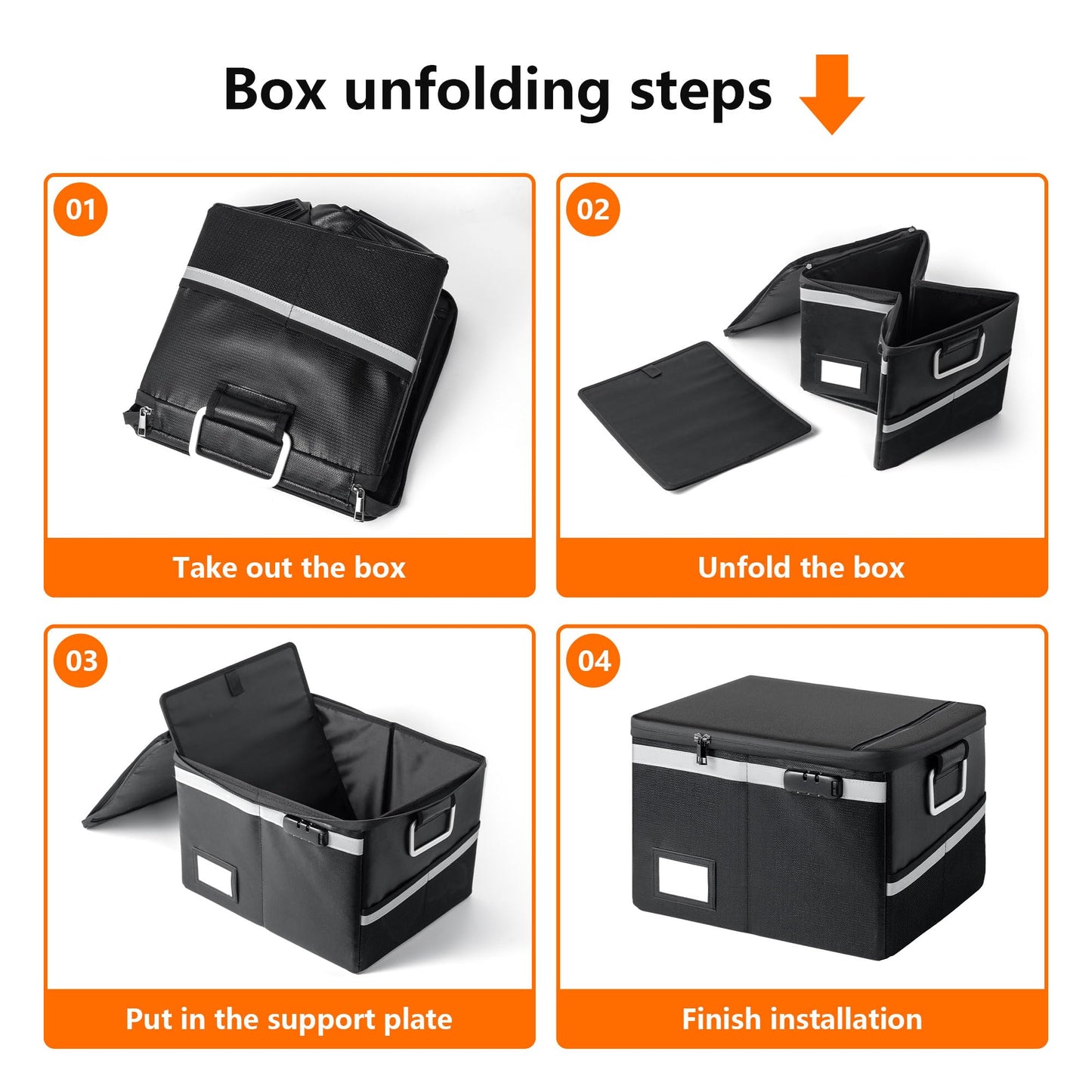 Ekunivers Fireproof Waterproof Document Box with Lock Collapsible Portable File Organizer Hard Shell Storage for Hanging Letter Legal Folders Home Office Safe Black 15.7x11.2x10.2in