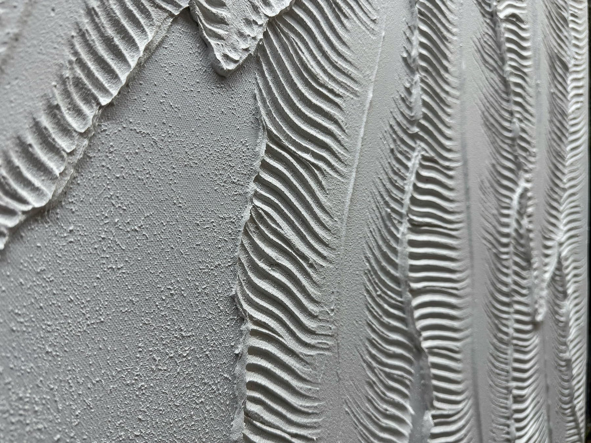 Art8YuQi Paintings - Contemporary Abstract Art leaf Oil Painting On Canvas Texture 3D White Painting Plantain Handmade Artwork Picture Canvas Wall Art Modern Home Decor living room Ready to Hang 24x36inch (36x24 inch) (AQ053, 24X36 inch)