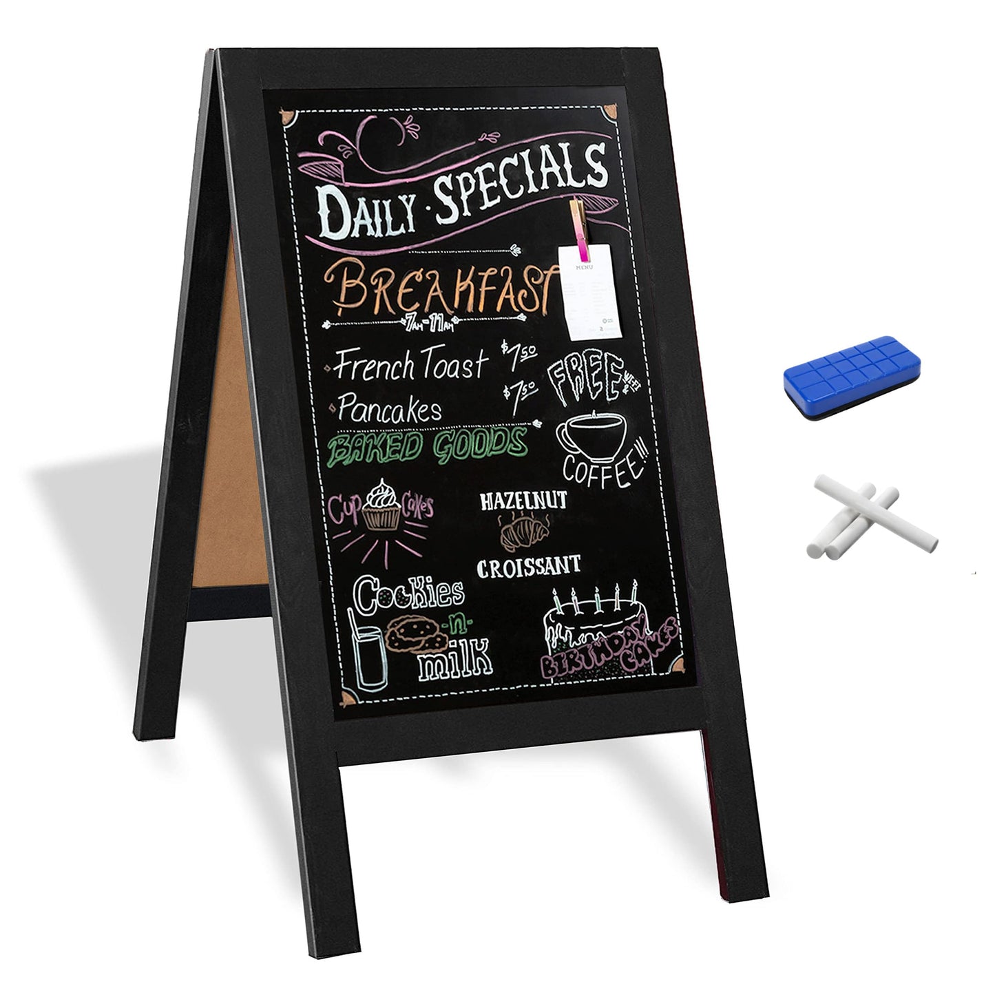 Ilyapa Wooden A-Frame Chalkboard Sign with Eraser, 40 x 20 Inch Magnetic Sidewalk Menu Board, Black Menu Display for Restaurant, Business, or Weddings