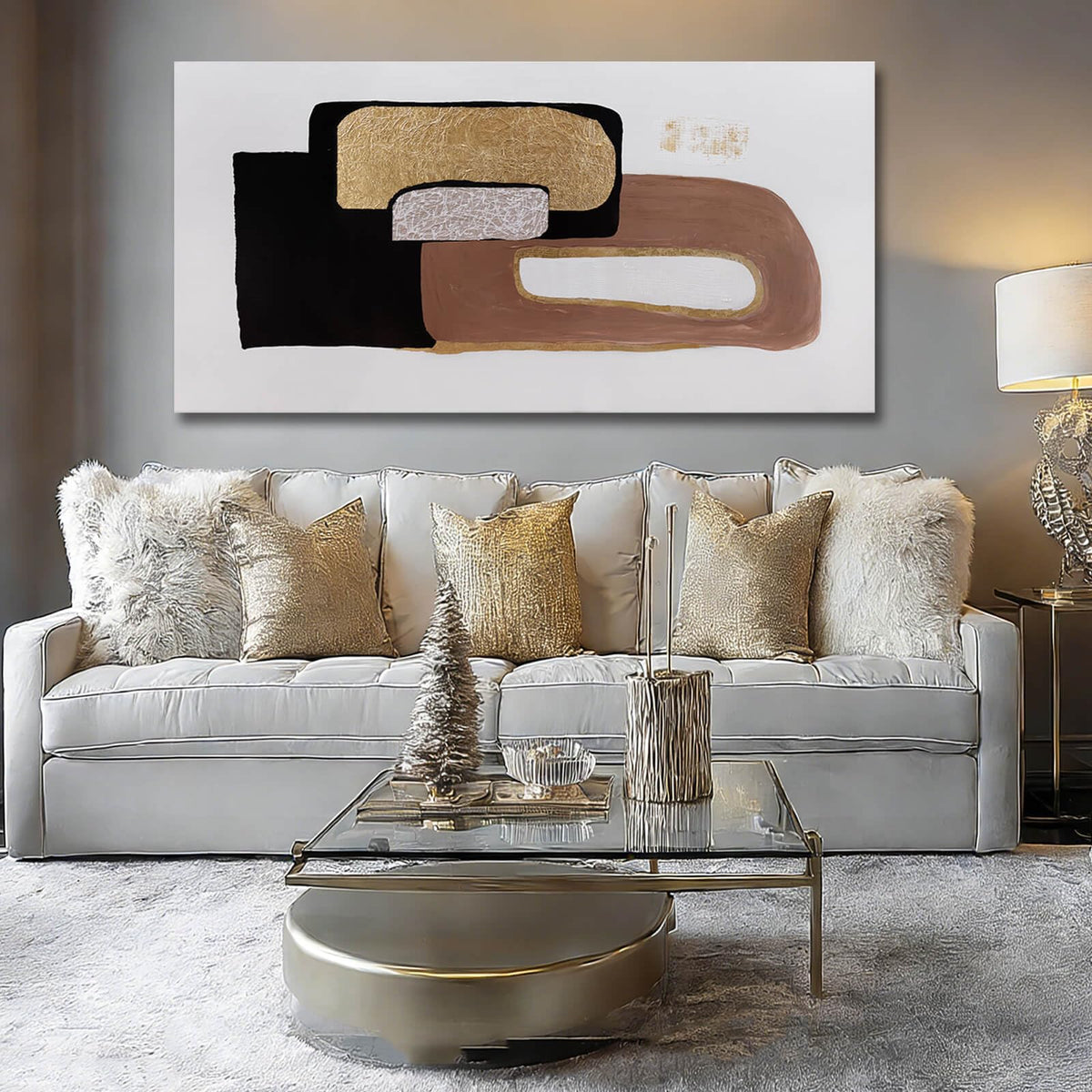 NBAODAN Minimalist Room Decor Black Brown and White Wall Art Modern Abstract Wall Decor Gold Foil Painting on Canvas Artwork for Living Room Bedroom 24x48 Inch