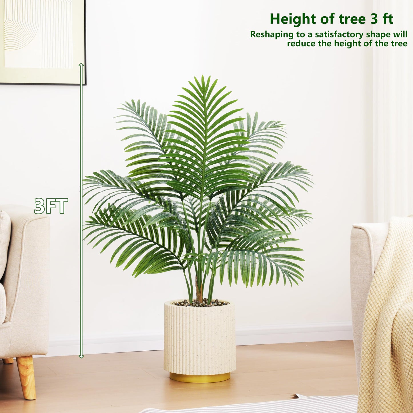 2 Pack Artificial Palm Tree Indoor Plant 3FT Tall Fake Tropical Palm Tree in Pot, Real Bark Design Faux Areca Palm Tree for Home Office Living Room Bedroom Farmhouse Modern Outdoor Topiary Tree