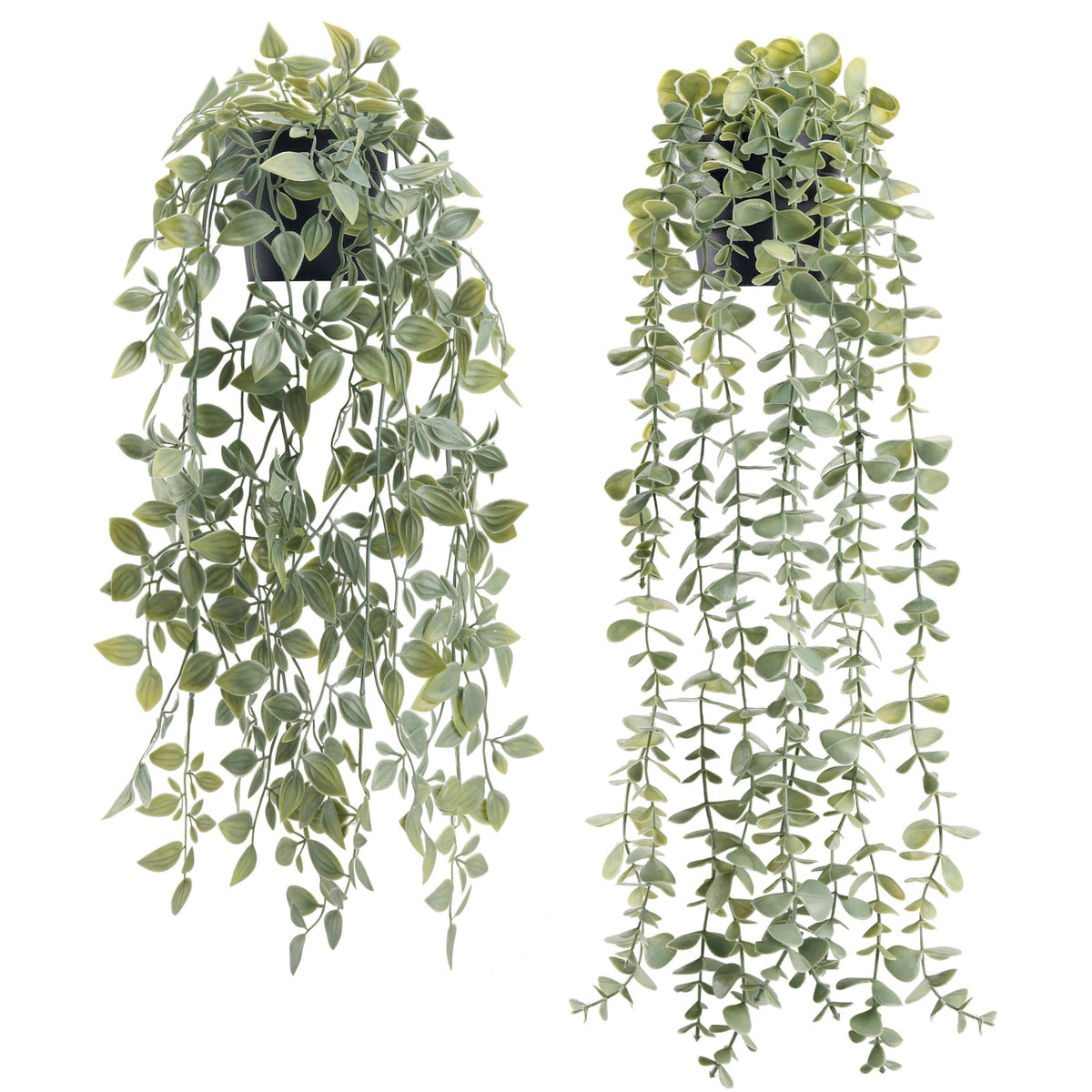 Der Rose 2Pcs Fake Plants Hanging Artificial Decor Faux Potted Eucalyptus and Pea Pod Plants for Boho Bathroom Home Office Desk Wall Shelf Bookcase Accessories Decor Indoor