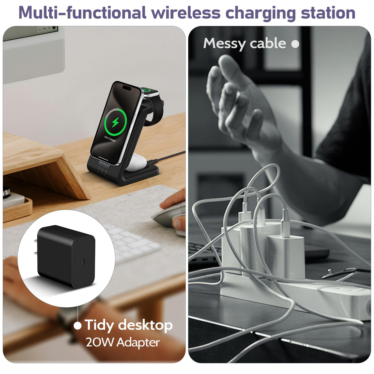 Smtcsl 3 in 1 Wireless Charging Station: 10000mAh Removable Power Bank Charger Stand for Phone/Watch/Air Pods - Portable Magnetic Battery Pack for Air 17 16 15 14 13 12 Series