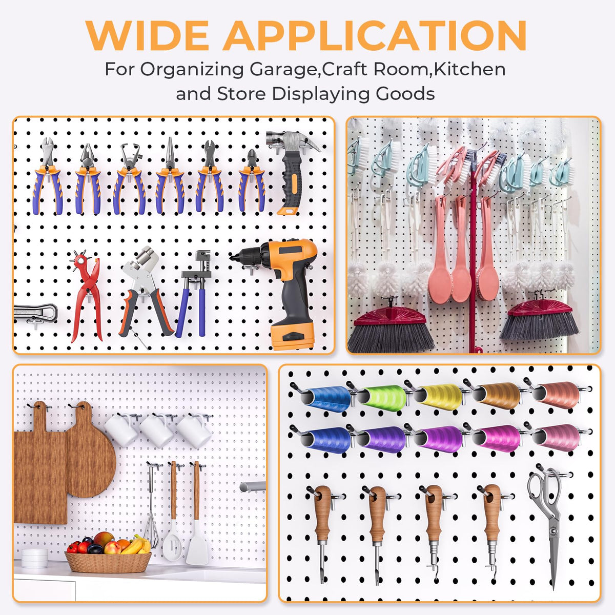 INCLY 50 Pack Pegboard Hooks, 6 Inch Metal Peg Board Shelving Hooks Accessories, Peg Board Tool Hangers Fit for 1/8“ and 1/4" Pegboard Hanging Tools for Garage, Craft Room, Kitchen, Store