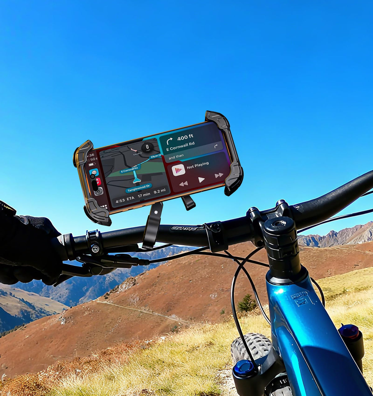 VAZESWIN Motorcycle Phone Mount [Secure Lock] One-Handed Operation Motorcycle Cellphone Holder, Bicycle Scooter Handlebar Clamp, Bike Phone Mount with Aluminum Alloy Base Fit for 5.4"-7.2" Smartphone