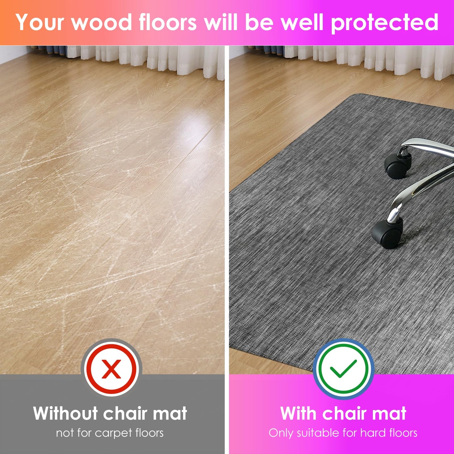 Azadx Office Chair Mat for Hardwood Floor 36" x 48" Heavy Duty Chair Mat for Hardwood Floors Slip Resistant Floor Protector for Home Office Computer Desk Chair Mat for Rolling Chairs, Dark Grey