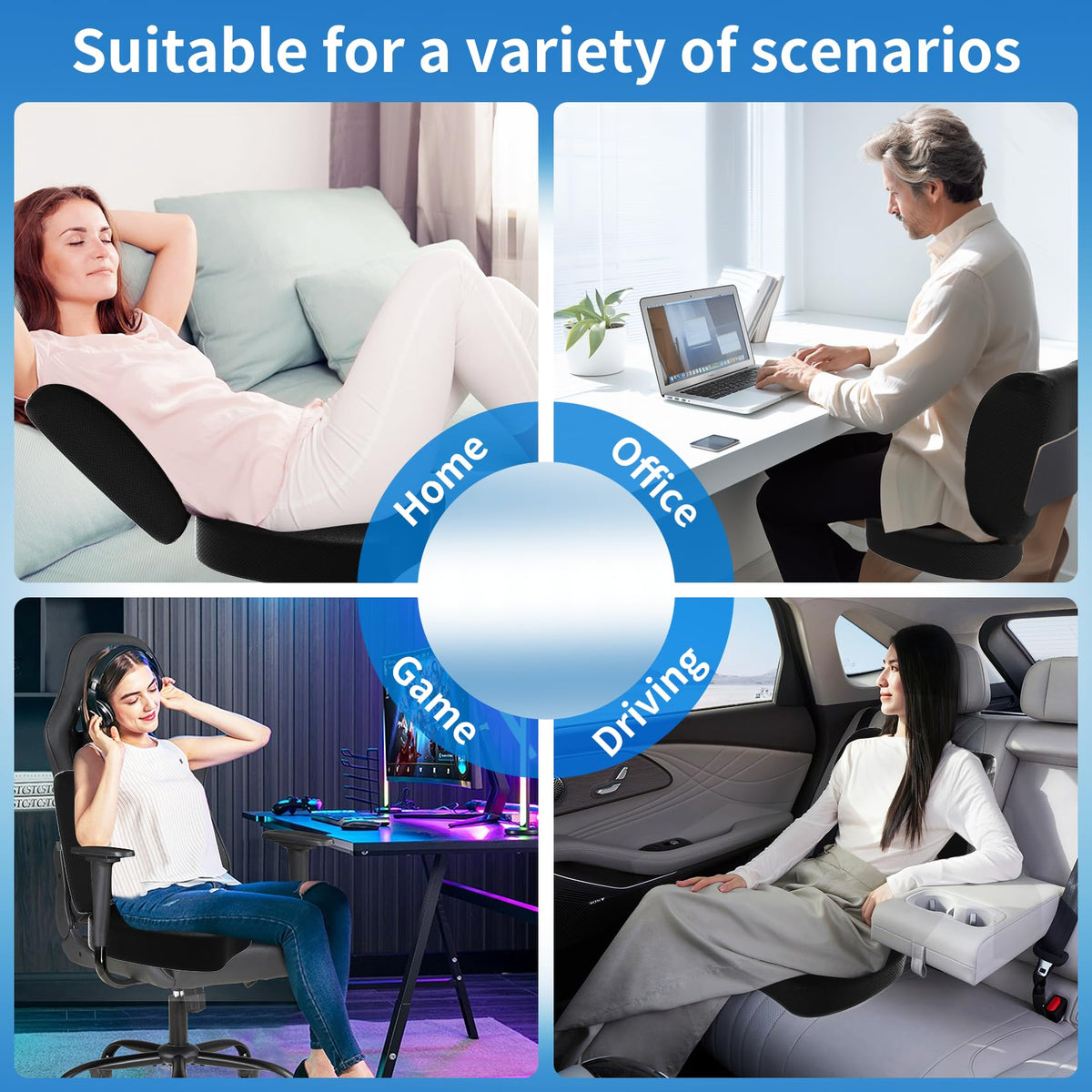 assountgh Seat Cushion &Office Chair Cushion,Lumbar Support Pillow for Office Chair,Ergonomic Memory Foam Non-Slip Office Chair Cushion,Back Support Cushions for Tailbone&Sciatica Pain Relief Black
