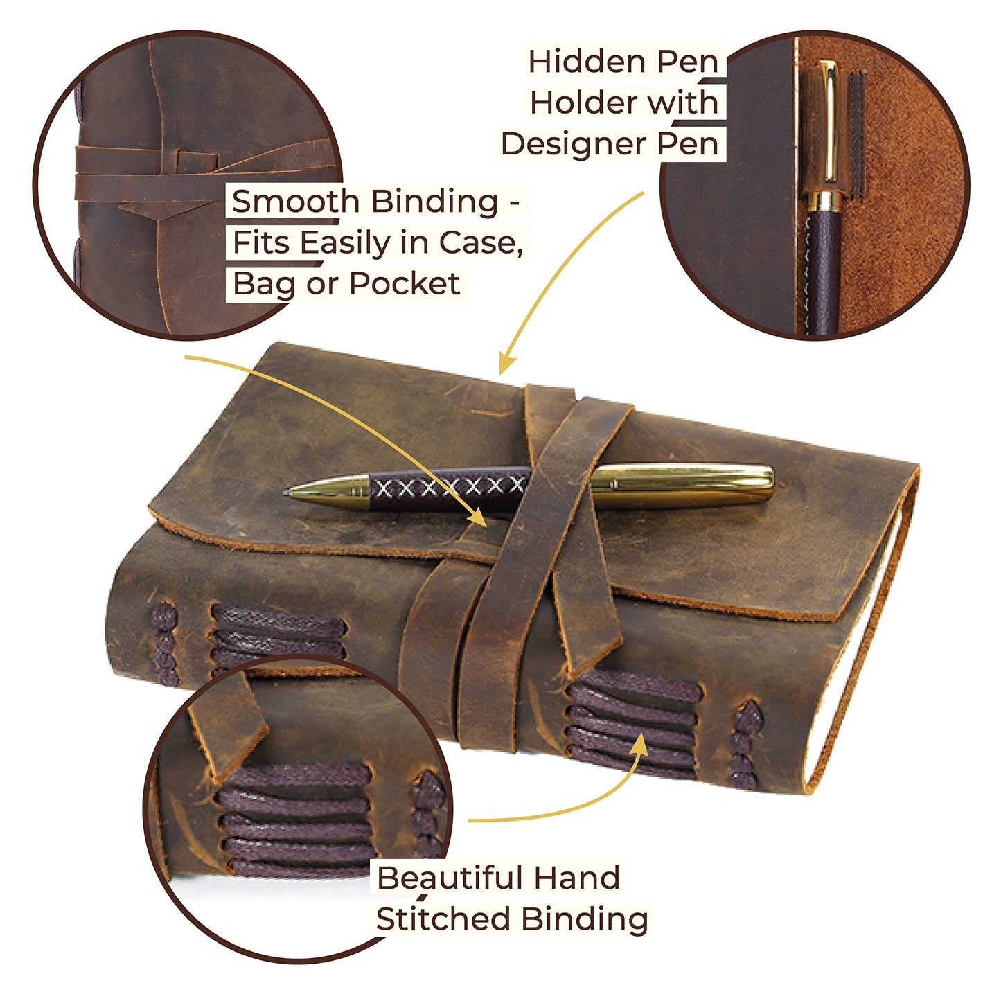 Leather Journal Gift Set with Antique Leather Bookmark + Pen, Handmade Writing Notebook 7x5 Inches Unlined Leather Bound Daily Notepad For Men For Women, Luxury Gift Box Diary for all ages