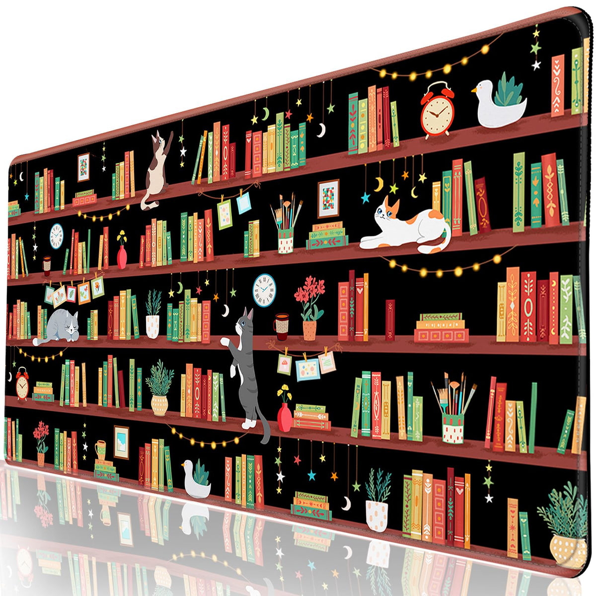 Desk Mat, Desk Matt for Desktop Bookshelf Cat XXL Extended Large Gaming Mouse Pad for Desk, Anti-Slip Desk pad Mat with Stitched Edges, Keyboard Mouse Mat for Computer, Work, Office, Gaming