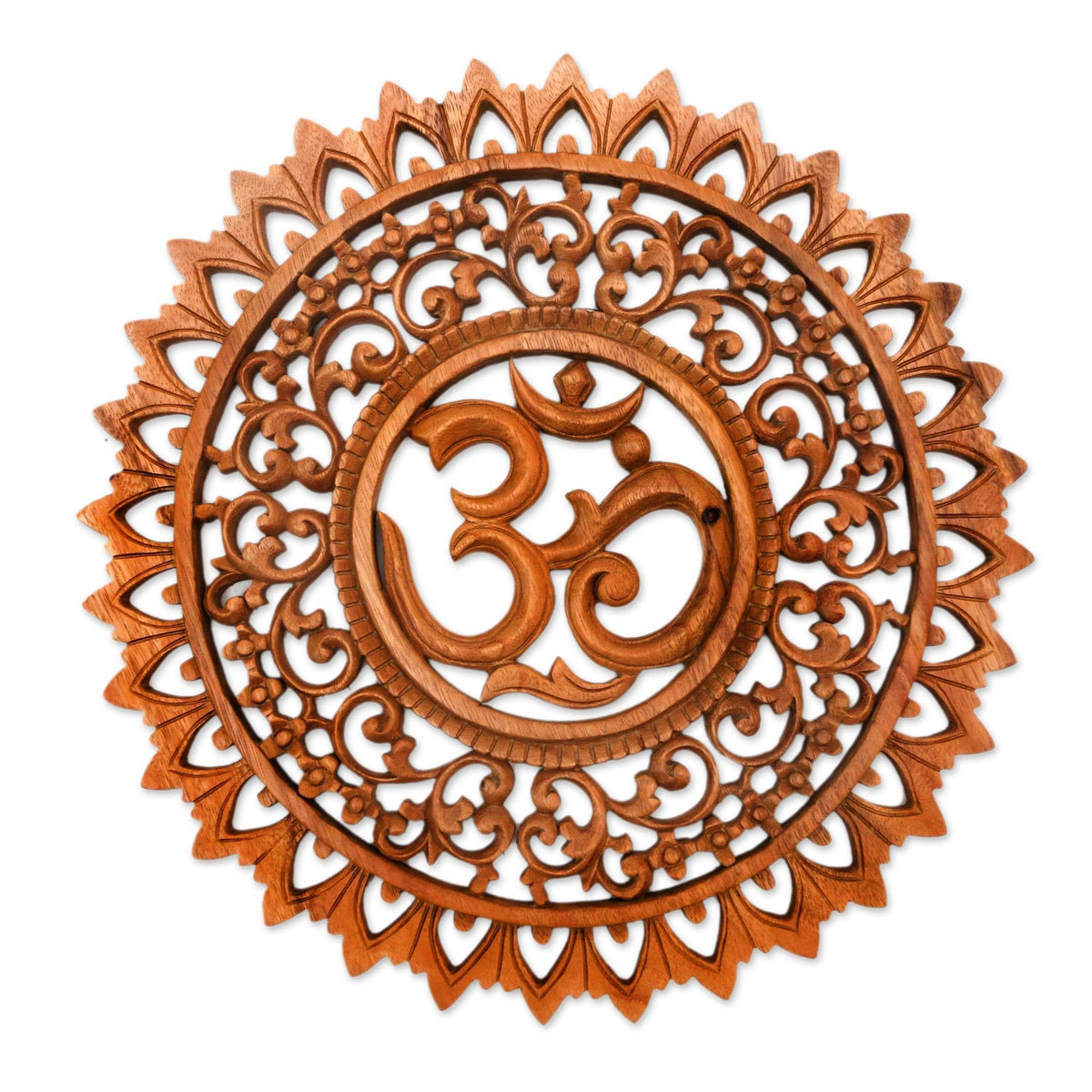 NOVICA Handmade Lotus Om Wood Relief Panel