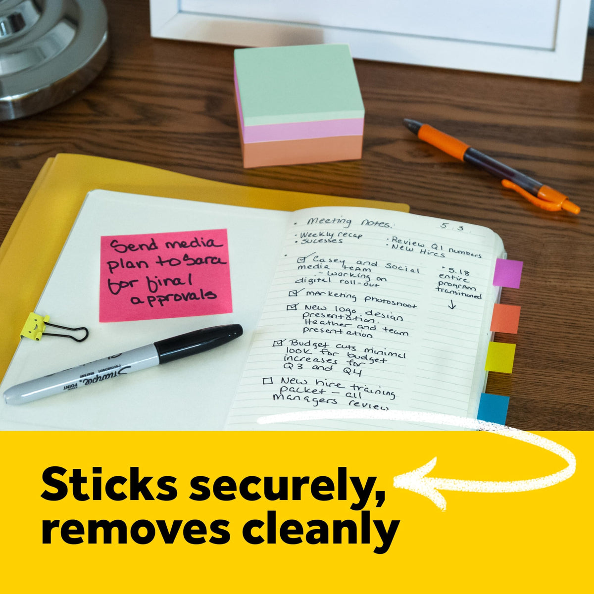 Post-it Notes, 1 Cube Note Sticky Notes Pad, 3 x 3 in., School Supplies and Oﬃce Supplies, Sunburst Collection