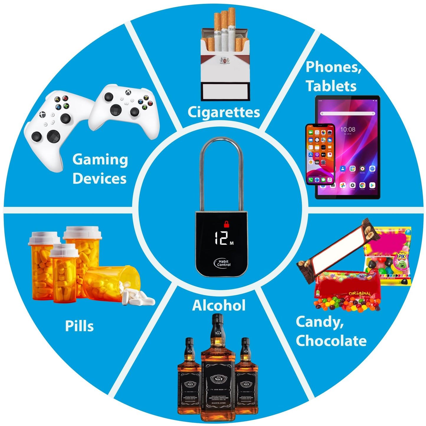 Habit Control Metal Timer Lock - Smart Padlock for Kitchen Cabinets, Timed Out Keyless Pad Lock, Electronic Time Locking Lock for Cell Phones, Snack, Liquor, Game Consoles & Other Unwanted Temptations
