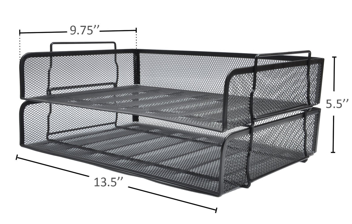 EASEPRES 2 Pack Stackable Desk Paper Tray, Metal Mesh Desktop Document Letter File Organizer for Office Home School, 13.5'' L x 9.75'' W x 5.5'' H, Black