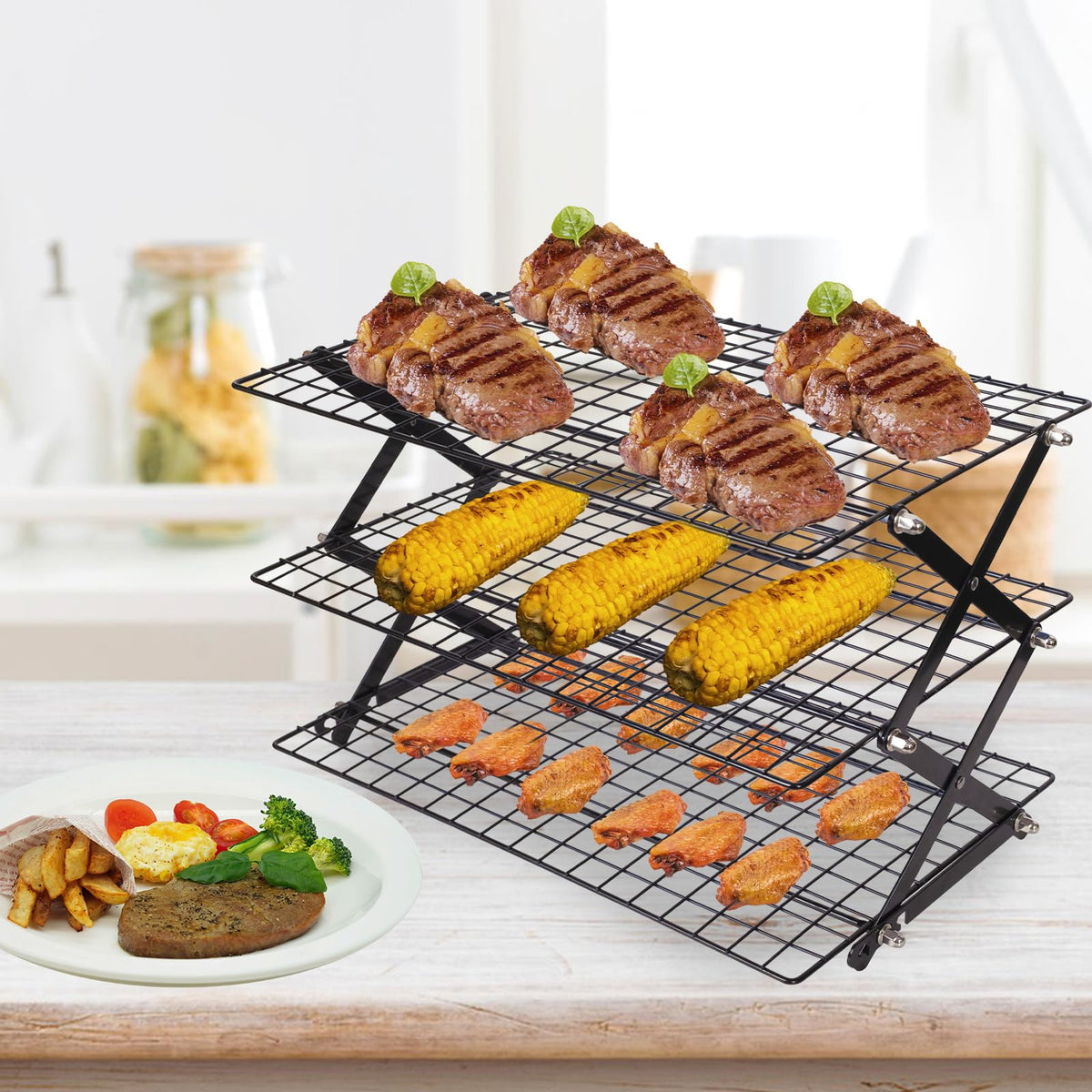 ShellKingdom 3 Tier Collapsible Cooling Rack, Outdoor Camping Picnic Shelf, Wire Cooling Rack for Baking, Cookies, Cake, Roasting, Grilling, Drying Rack