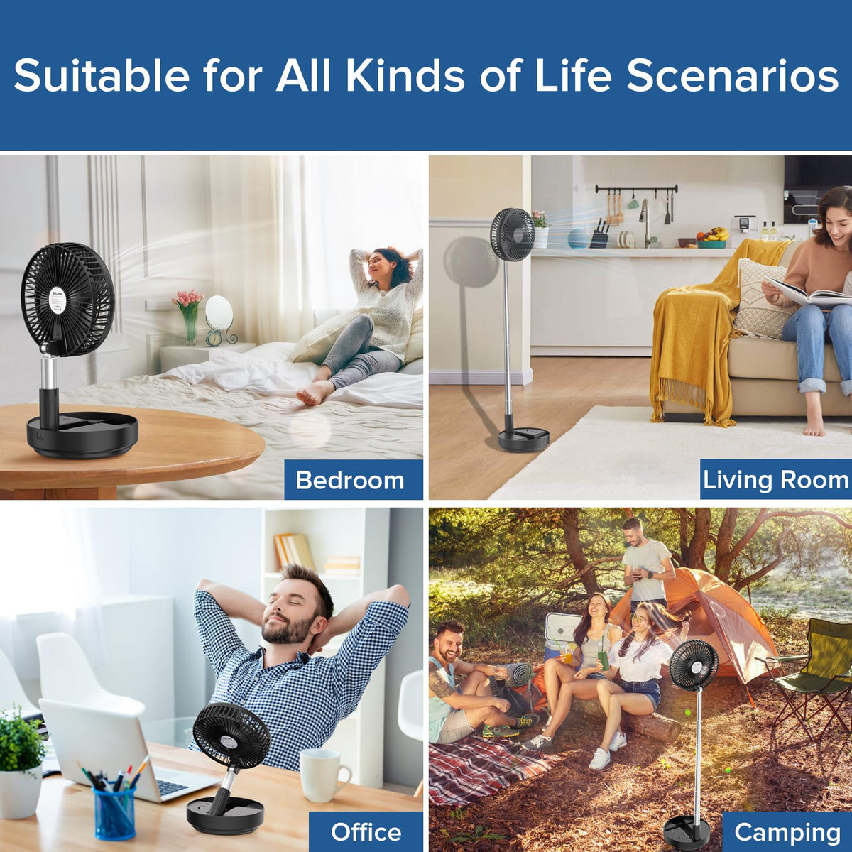 Belife X8 Portable Fan, 7200mAh Battery Powered Rechargeable, Oscillating USB Desk Floor Fan with Remote, Foldable Telescopic Fan for Home Bedroom Sleeping Office Camping Travel, 7.7" (Black)
