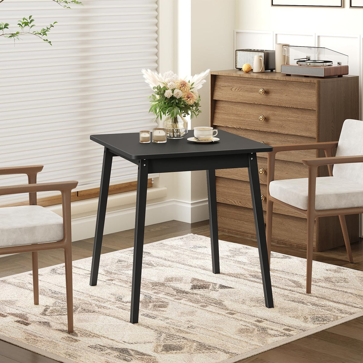 HOOBRO Bamboo Dining Table, Square Dining Table for 2, 27.6" Kitchen Table for Small Space, Writing Table, Easy to Assemble, for Dining Room, Living Room, Office, Kitchen, Apartment, Black BK70CZ01G1