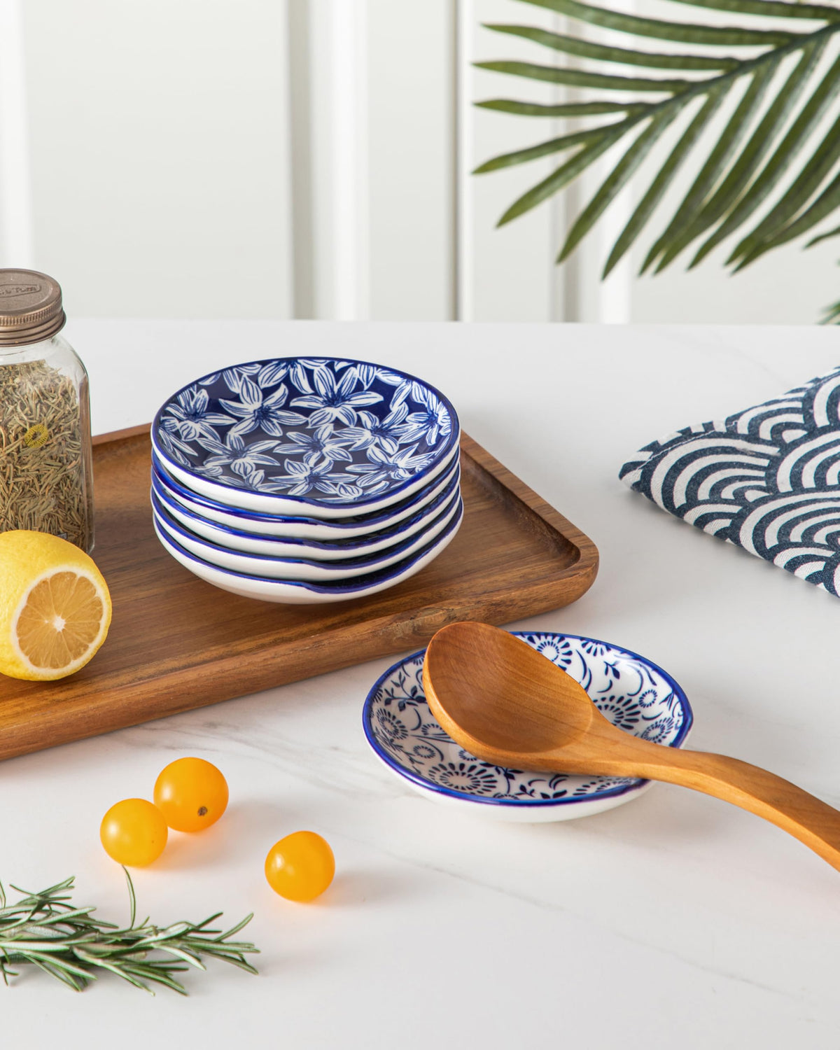vancasso 6-Pack Ceramic Spoon Rest for Stove Top, Decorative Ceramic Cooking Spoon Holder for Kitchen Counter, 4.8 Inch Blue White Chinoiserie Floral Spoon Rest, Farmhouse Style, SELENE Series