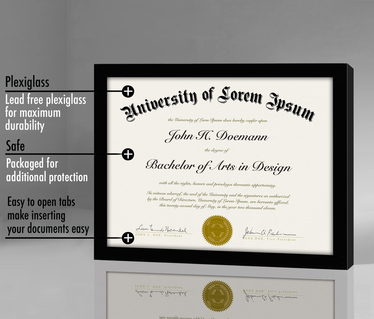 Americanflat 8.5x11 Picture Frame with Polished Plexiglass - Set of 5 - Legacy Collection - Certificate Frames for Tabletop and Wall Display - Black