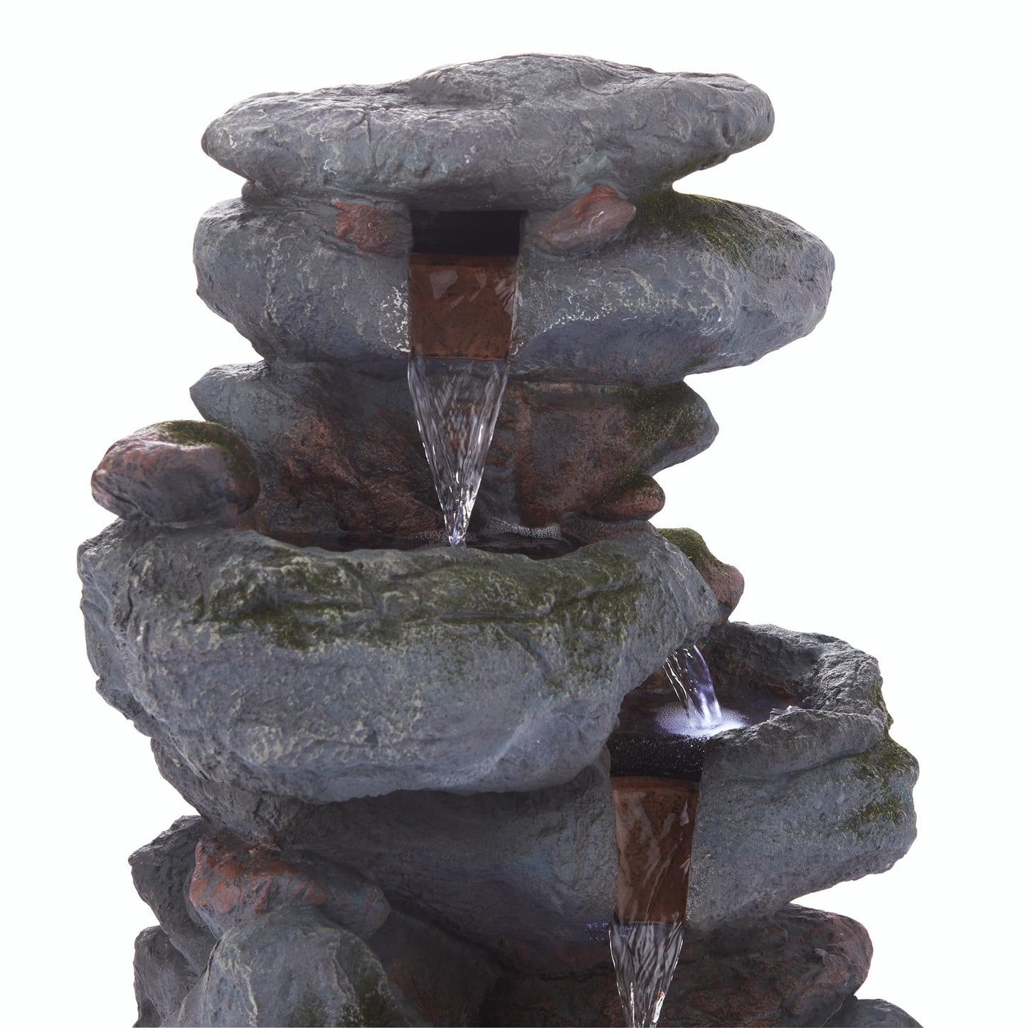 Alpine Corporation 22" Tall 3-Tier Outdoor Rock Waterfall Fountain with LED Lights, Natural Stone Look for Garden, Patio, Yard & Porch Decor, Gray